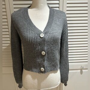 SHEIN Charcoal Ribbed Cardigan with Buttons
